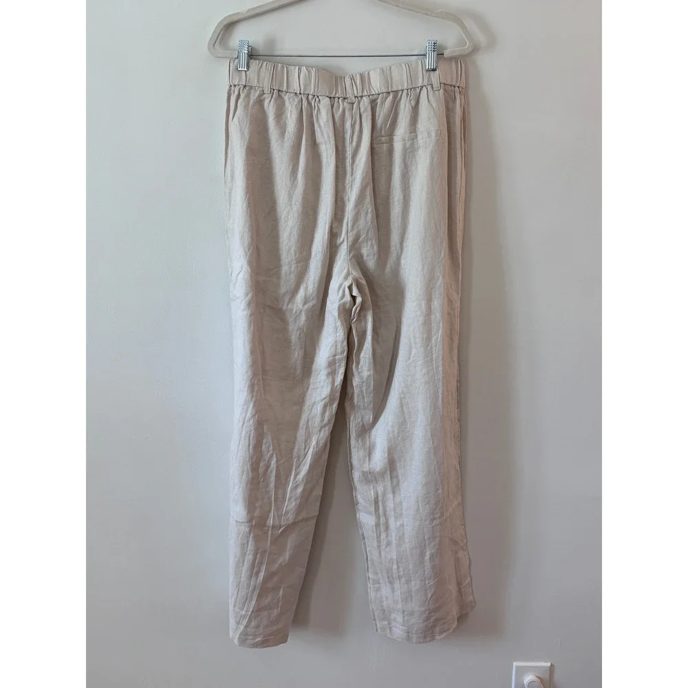 Quince 100% European Linen Pleated Trouser Wide‎ Leg Pants Beige NWT Womens 14